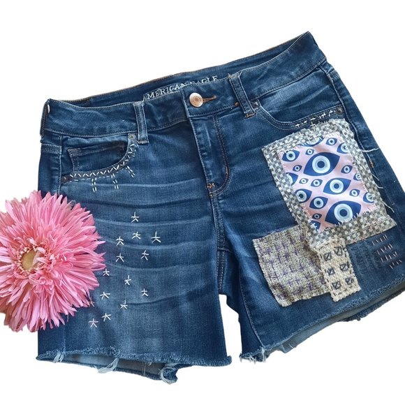 American Eagle Outfitters Pants - American Eagle Altered Hand Embroidered Shorts Sashiko, Boro, Patchwork,…